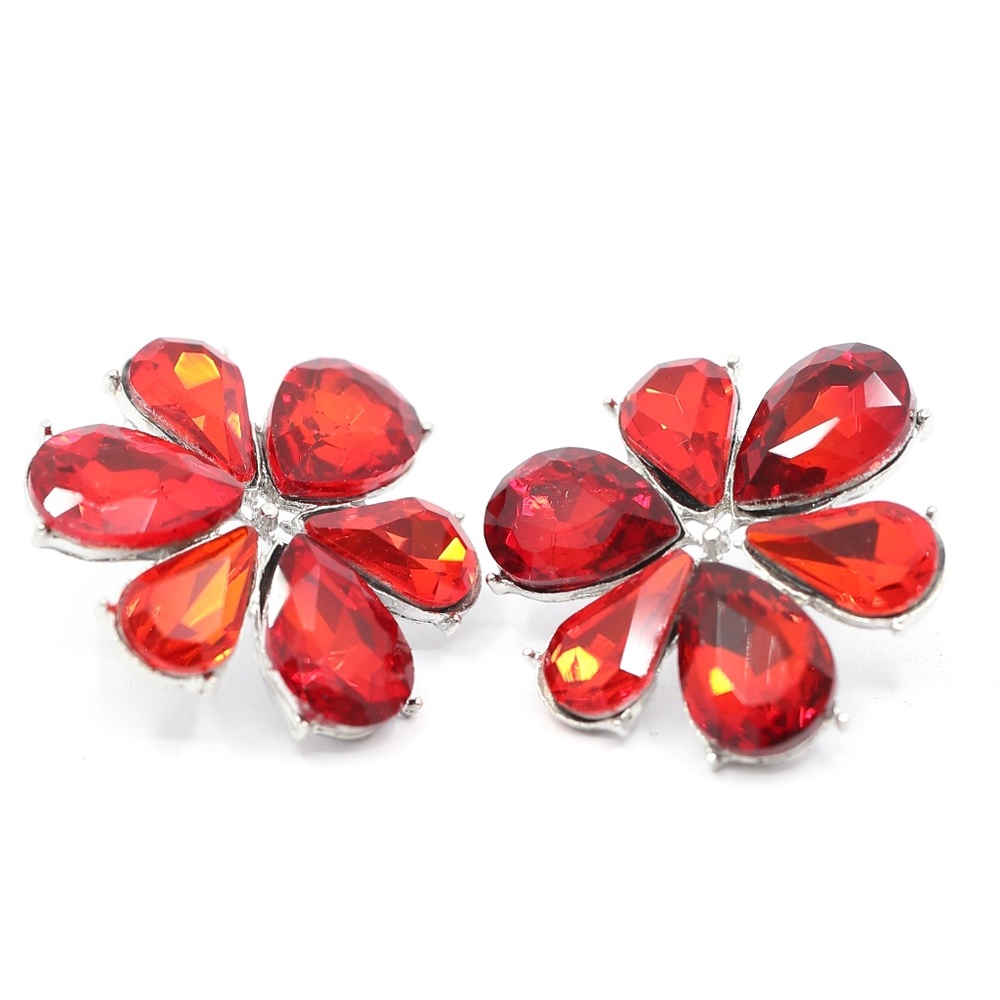 18k Gold Dipped Flower Red Topaz Earrings